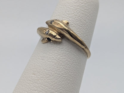 10k Yellow Gold Dolphin Sapphire Diamond Promise Ring Band FREE RESIZE