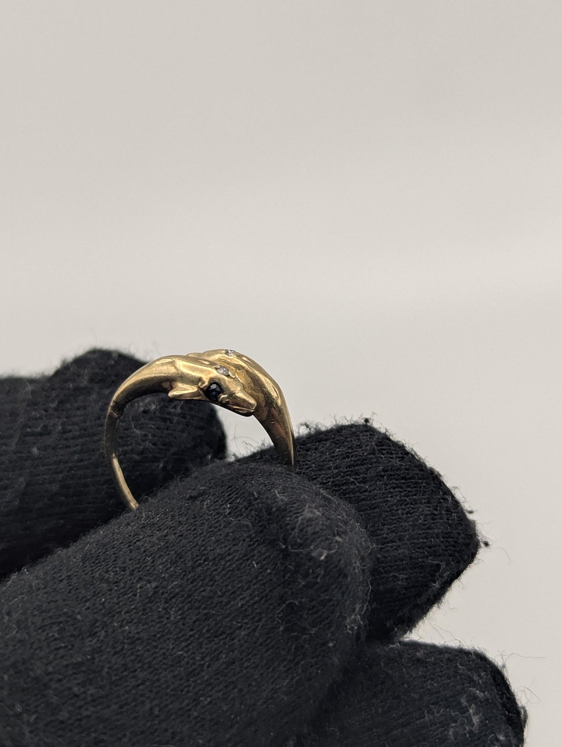 10k Yellow Gold Dolphin Sapphire Diamond Promise Ring Band FREE RESIZE