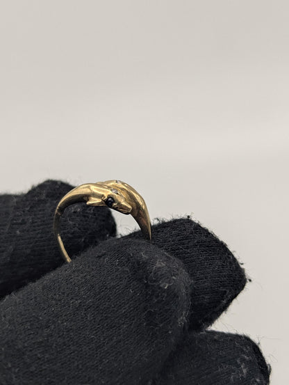 10k Yellow Gold Dolphin Sapphire Diamond Promise Ring Band FREE RESIZE