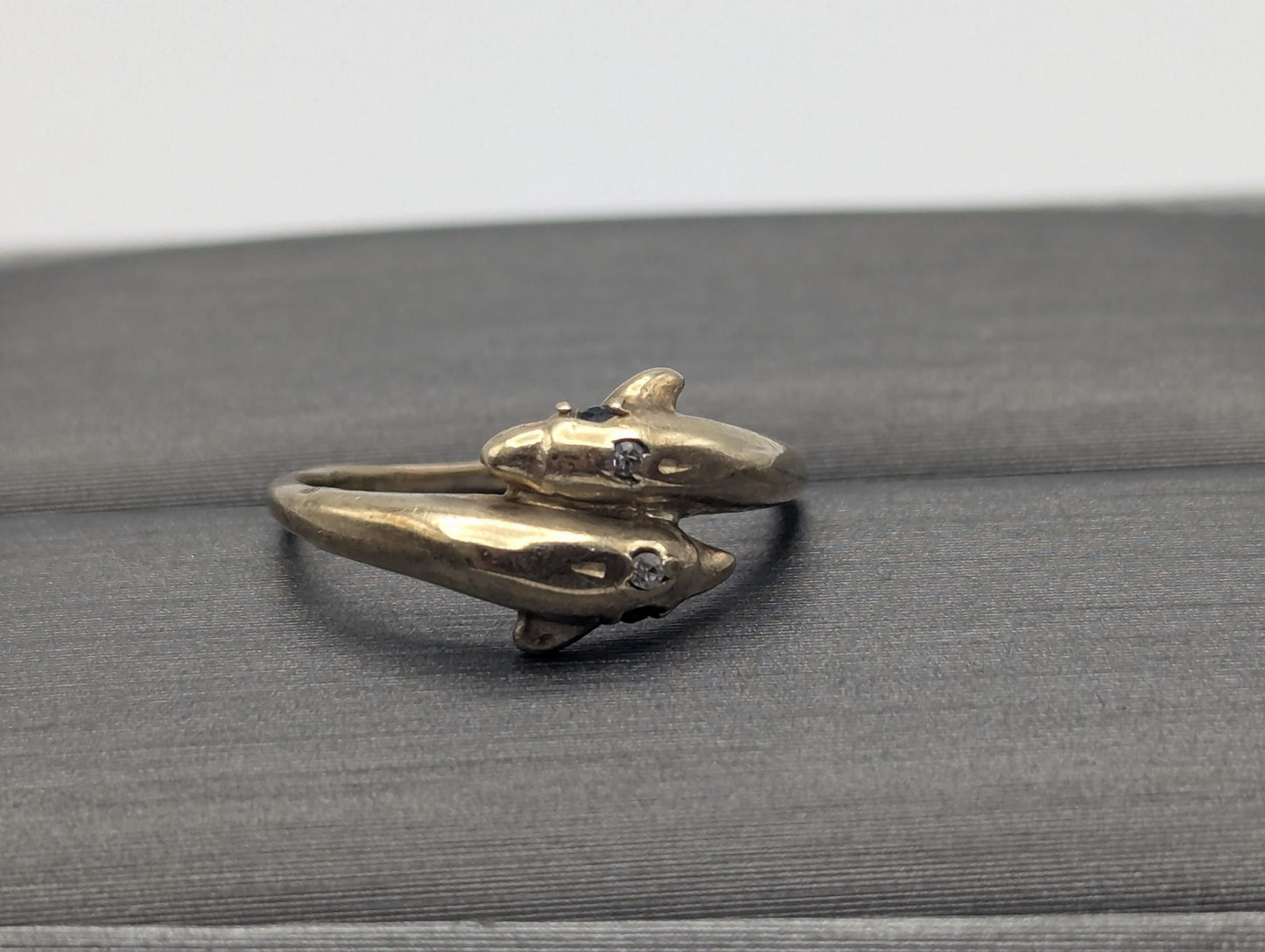 10k Yellow Gold Dolphin Sapphire Diamond Promise Ring Band FREE RESIZE