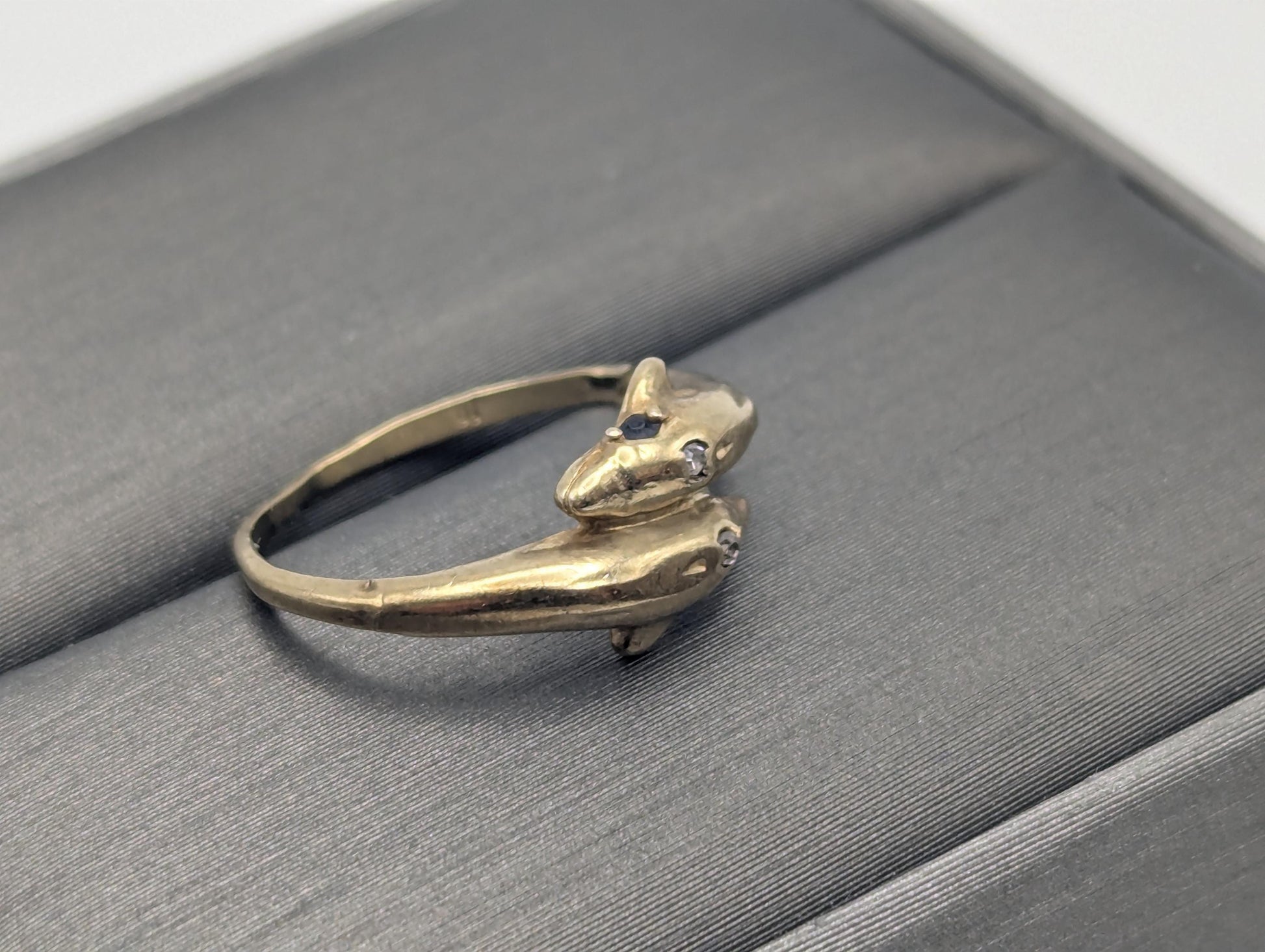 10k Yellow Gold Dolphin Sapphire Diamond Promise Ring Band FREE RESIZE