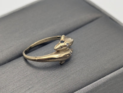 10k Yellow Gold Dolphin Sapphire Diamond Promise Ring Band FREE RESIZE
