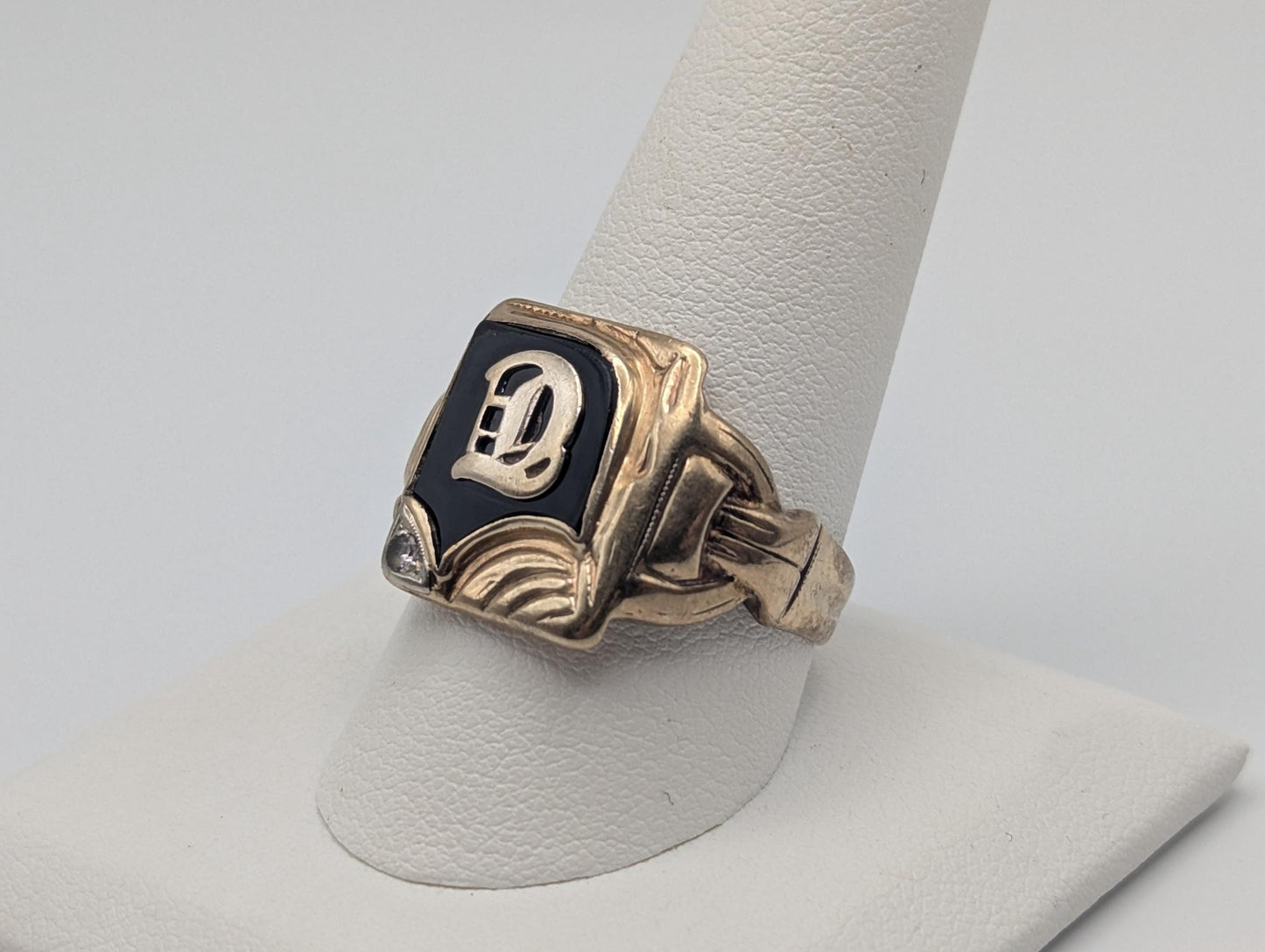 Victorian Gold Initial D 7.0gr Diamond 10k Black Onyx Mens Signet Ring FREE RESIZE