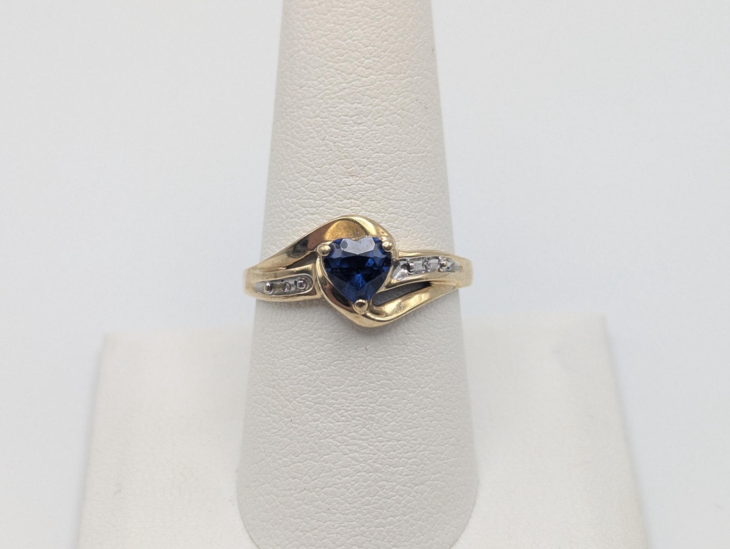 10k Yellow Gold Diamond Sapphire Diamond Band. 10k Sapphire Solitaire Ring. Promise Ring.