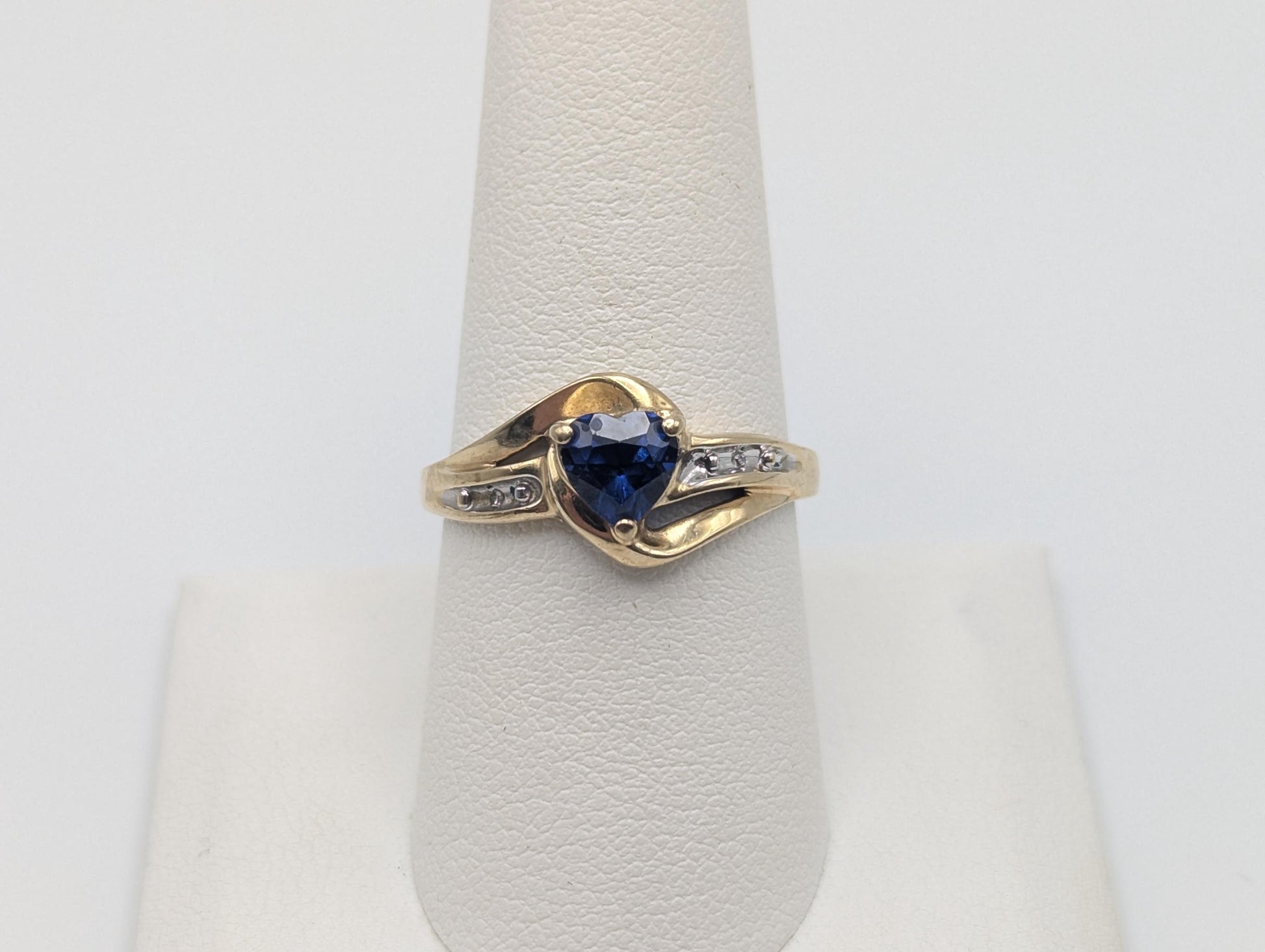 10k Yellow Gold Diamond Sapphire Diamond Band. 10k Sapphire Solitaire Ring. Promise Ring.