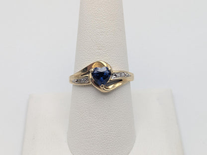 10k Yellow Gold Diamond Sapphire Diamond Band. 10k Sapphire Solitaire Ring. Promise Ring.