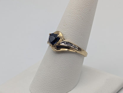 10k Yellow Gold Diamond Sapphire Diamond Band. 10k Sapphire Solitaire Ring. Promise Ring.