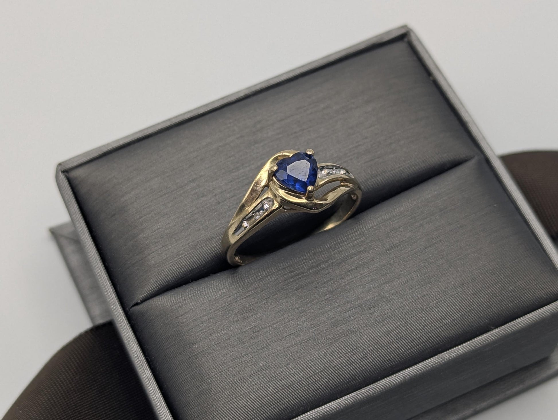 10k Yellow Gold Diamond Sapphire Diamond Band. 10k Sapphire Solitaire Ring. Promise Ring.
