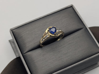 10k Yellow Gold Diamond Sapphire Diamond Band. 10k Sapphire Solitaire Ring. Promise Ring.