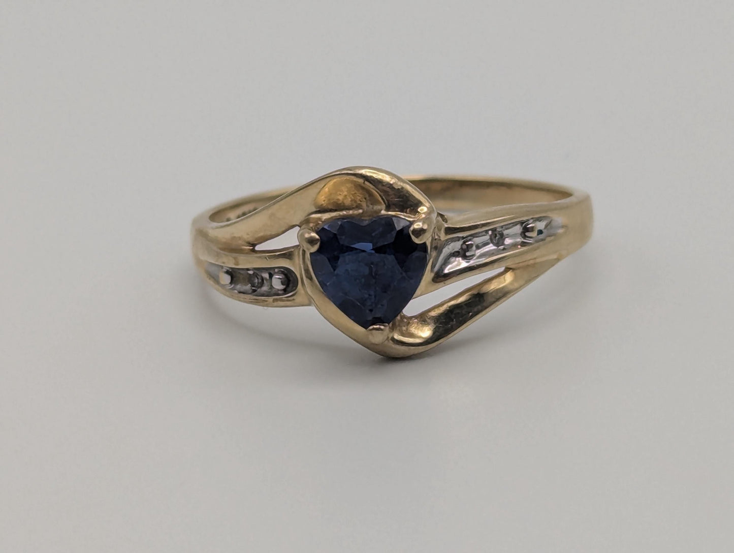 10k Yellow Gold Diamond Sapphire Diamond Band. 10k Sapphire Solitaire Ring. Promise Ring.