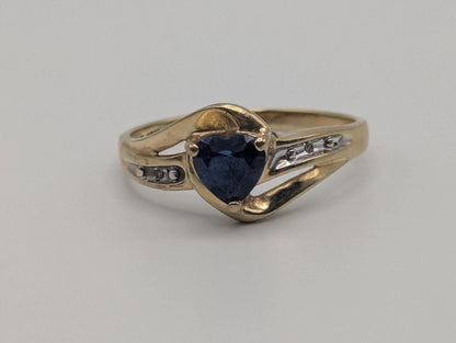 10k Yellow Gold Diamond Sapphire Diamond Band. 10k Sapphire Solitaire Ring. Promise Ring.