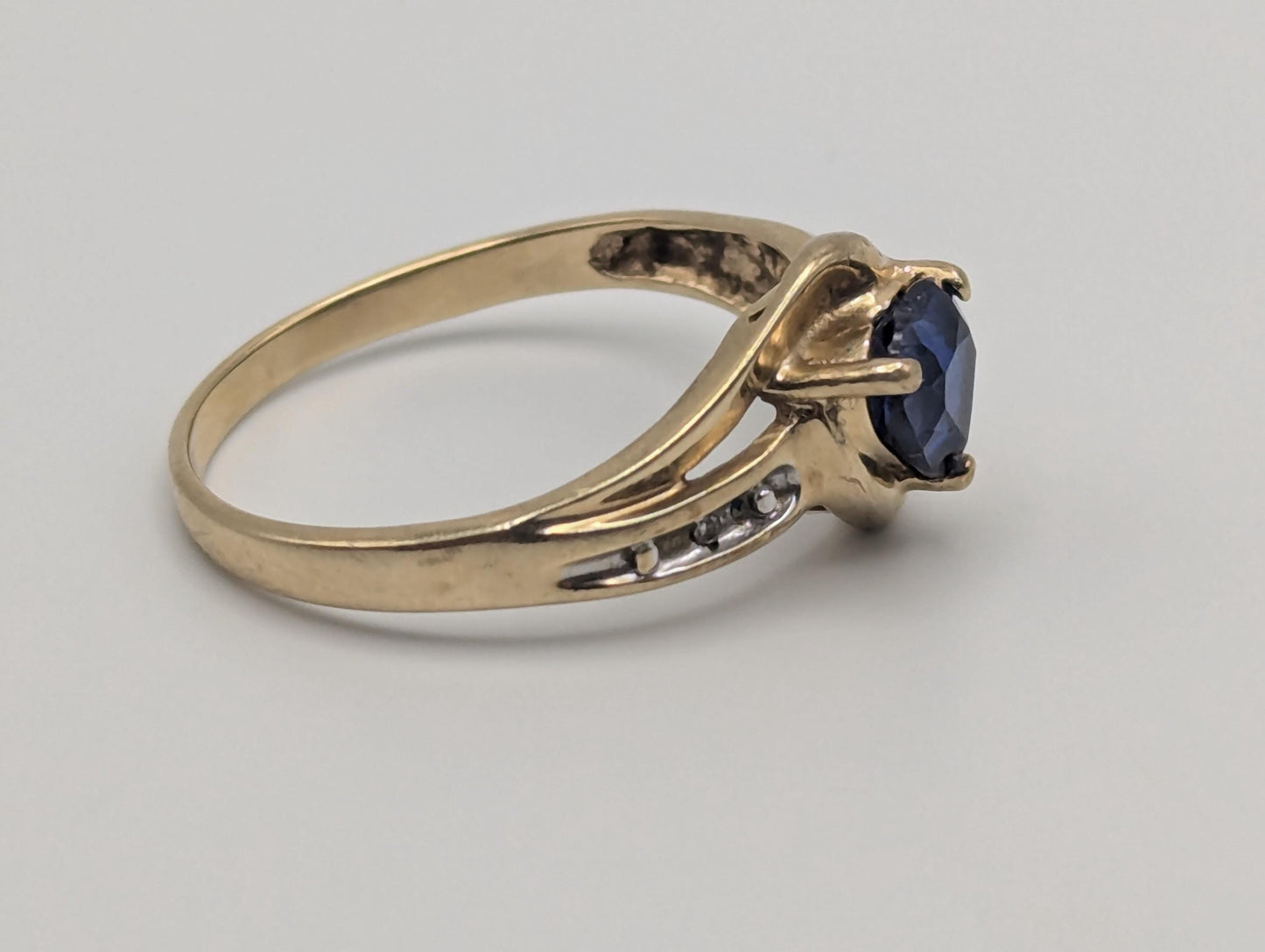 10k Yellow Gold Diamond Sapphire Diamond Band. 10k Sapphire Solitaire Ring. Promise Ring.