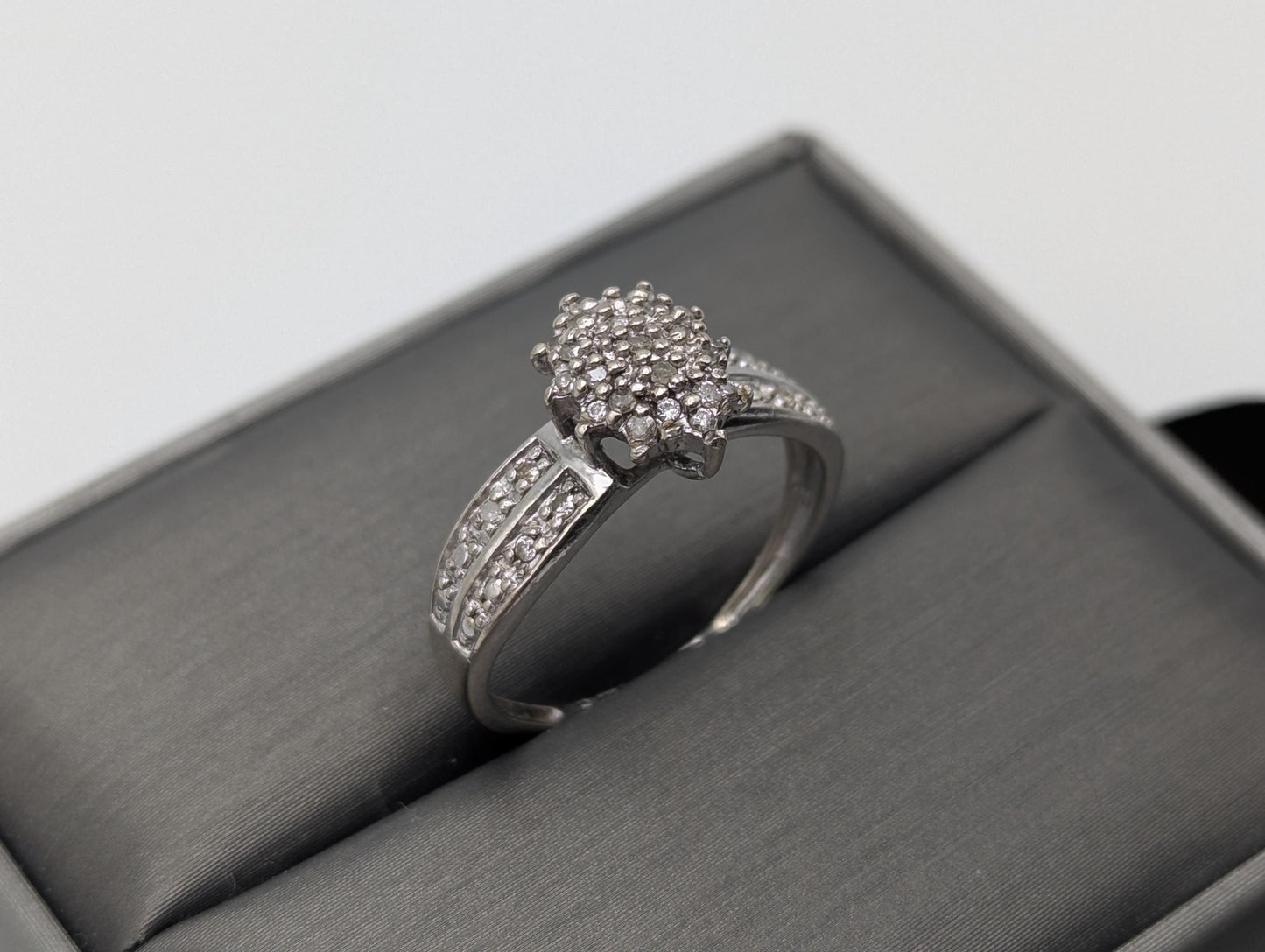 10k Diamond White Gold Diamond Cluster Wedding Engagement Ring Anniversary Ring.