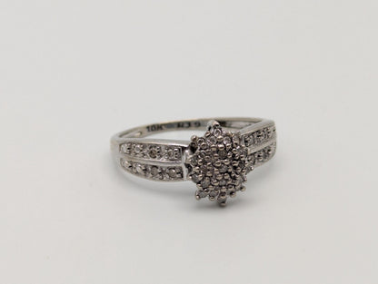 10k Diamond White Gold Diamond Cluster Wedding Engagement Ring Anniversary Ring.