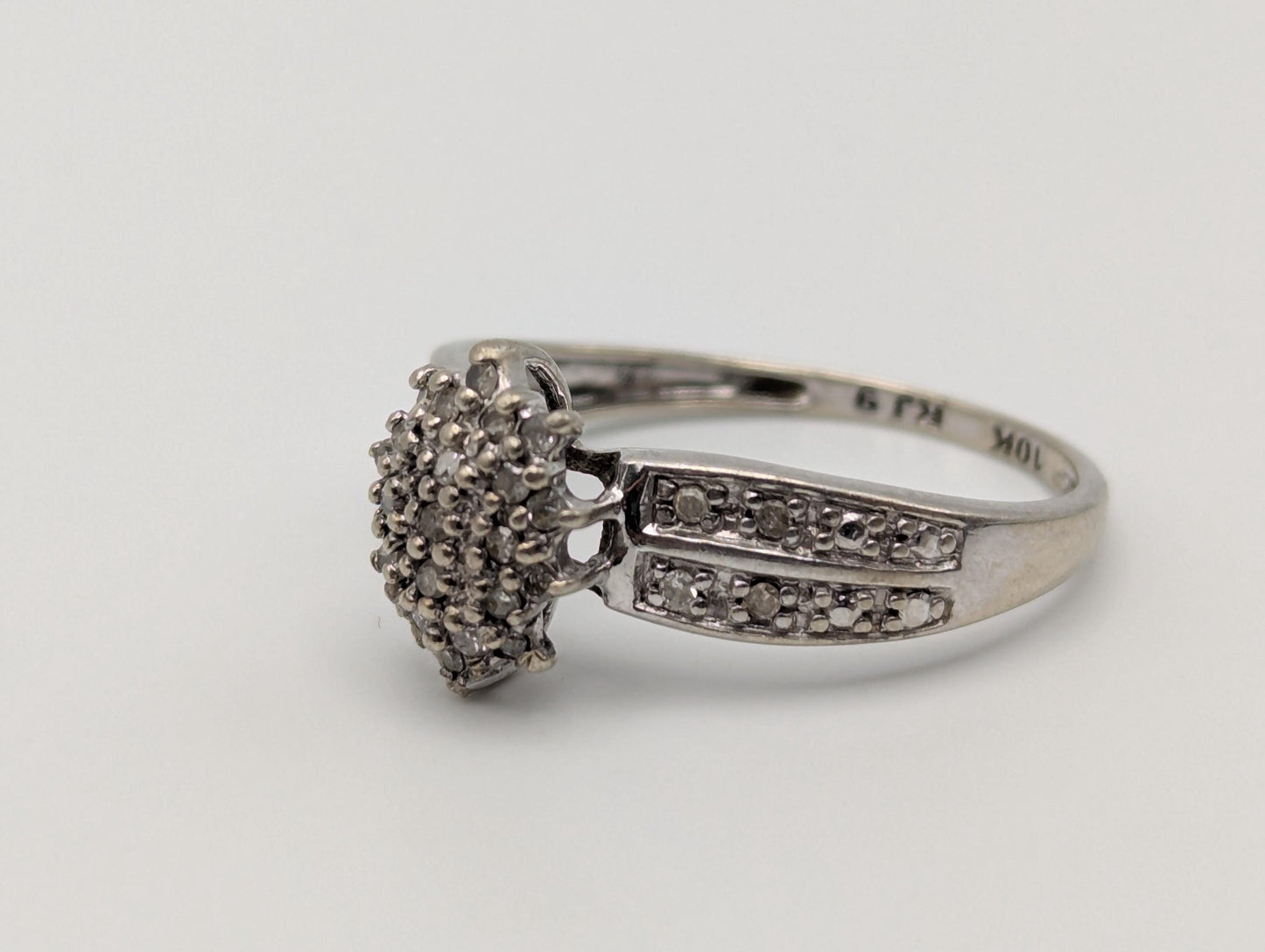 10k Diamond White Gold Diamond Cluster Wedding Engagement Ring Anniversary Ring.