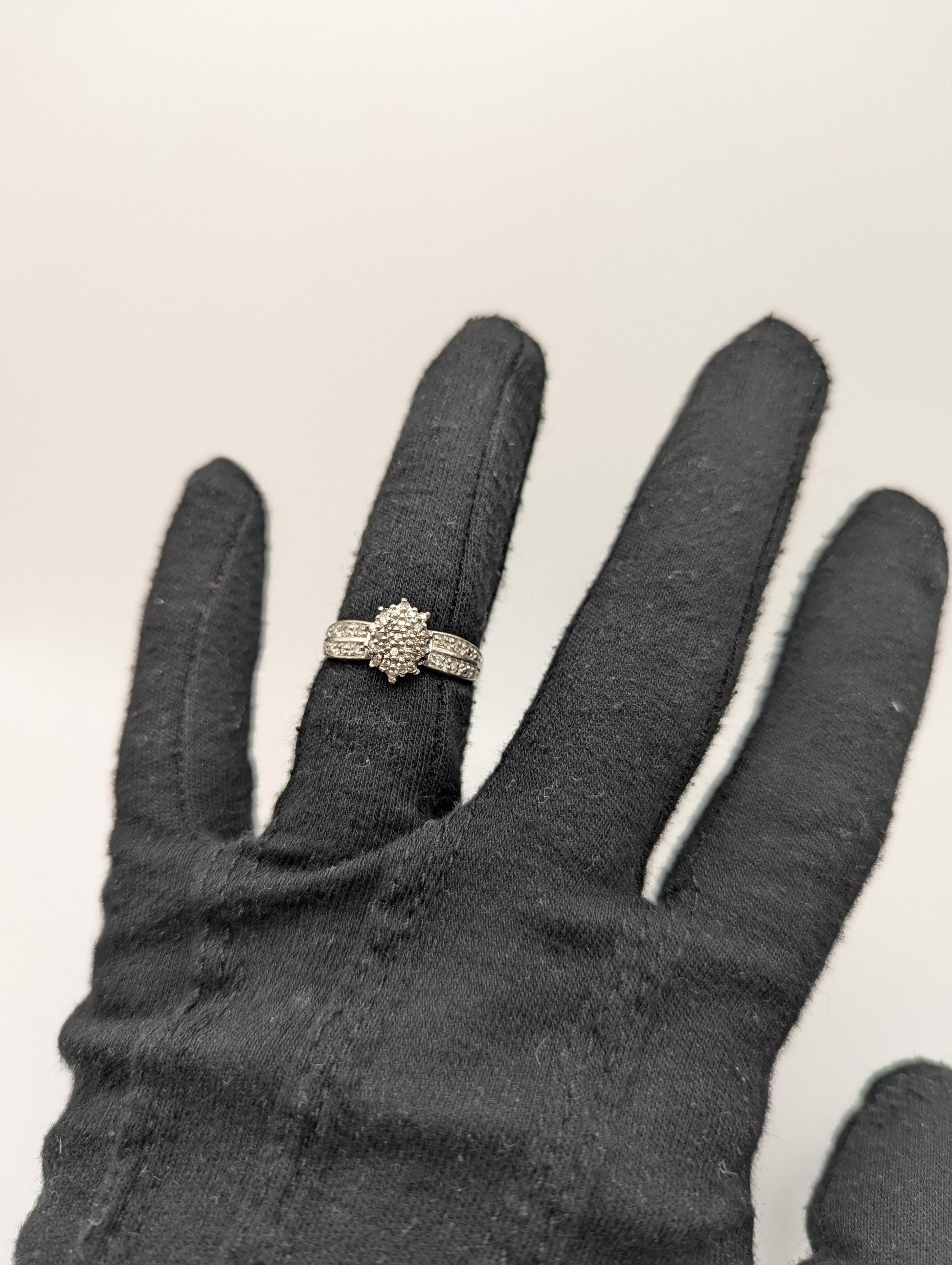 10k Diamond White Gold Diamond Cluster Wedding Engagement Ring Anniversary Ring.