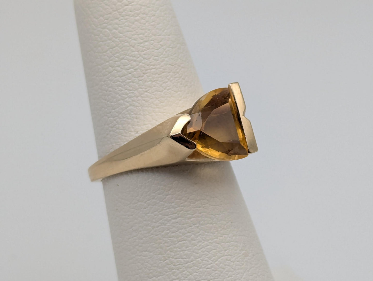 14k Yellow Gold Solitare Citrine Amber Diamond Cocktail Statement Pinky Ring