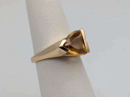 14k Yellow Gold Solitare Citrine Amber Diamond Cocktail Statement Pinky Ring