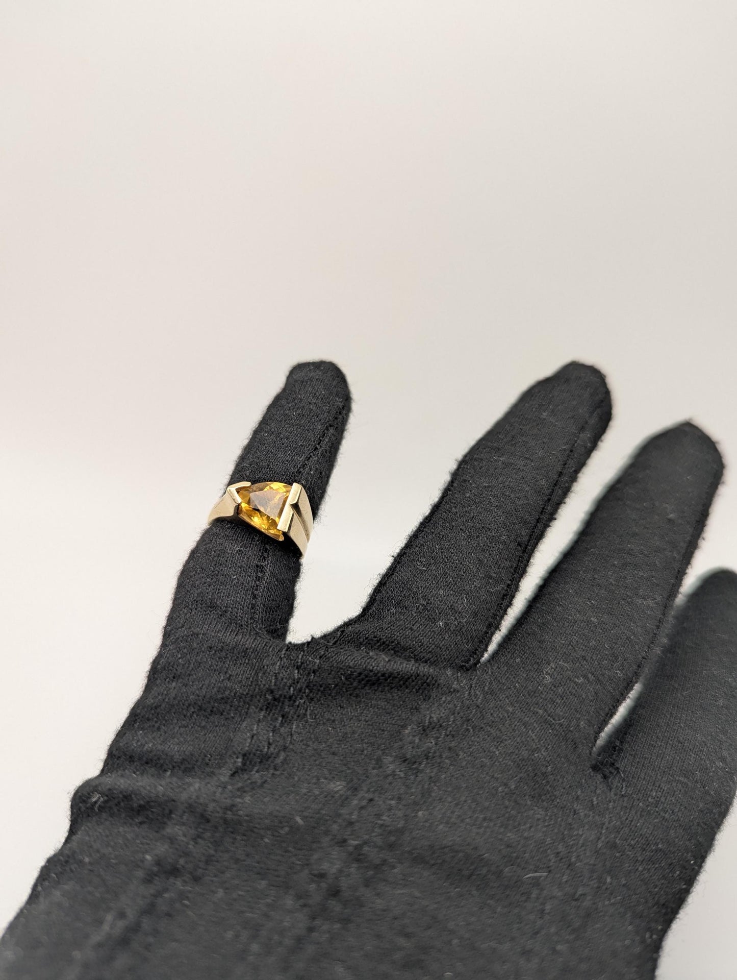 14k Yellow Gold Solitare Citrine Amber Diamond Cocktail Statement Pinky Ring