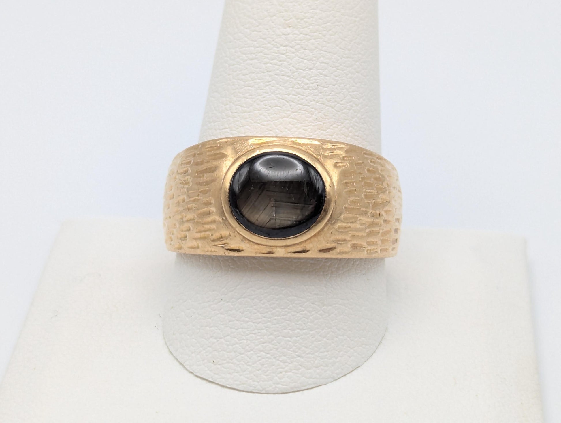 Heavy 18k Solid Gold 10gr Gold Black Star Sapphire Statement Signet Cigar Ring Wedding Mens