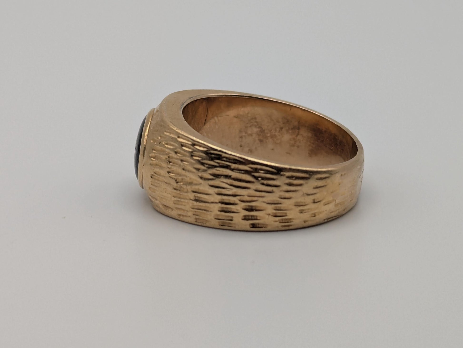 Heavy 18k Solid Gold 10gr Gold Black Star Sapphire Statement Signet Cigar Ring Wedding Mens