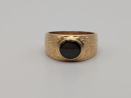 Heavy 18k Solid Gold 10gr Gold Black Star Sapphire Statement Signet Cigar Ring Wedding Mens