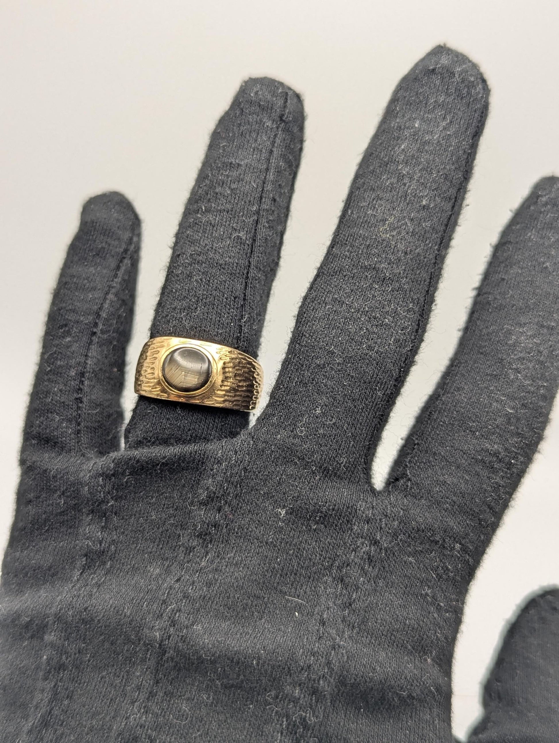 Heavy 18k Solid Gold 10gr Gold Black Star Sapphire Statement Signet Cigar Ring Wedding Mens