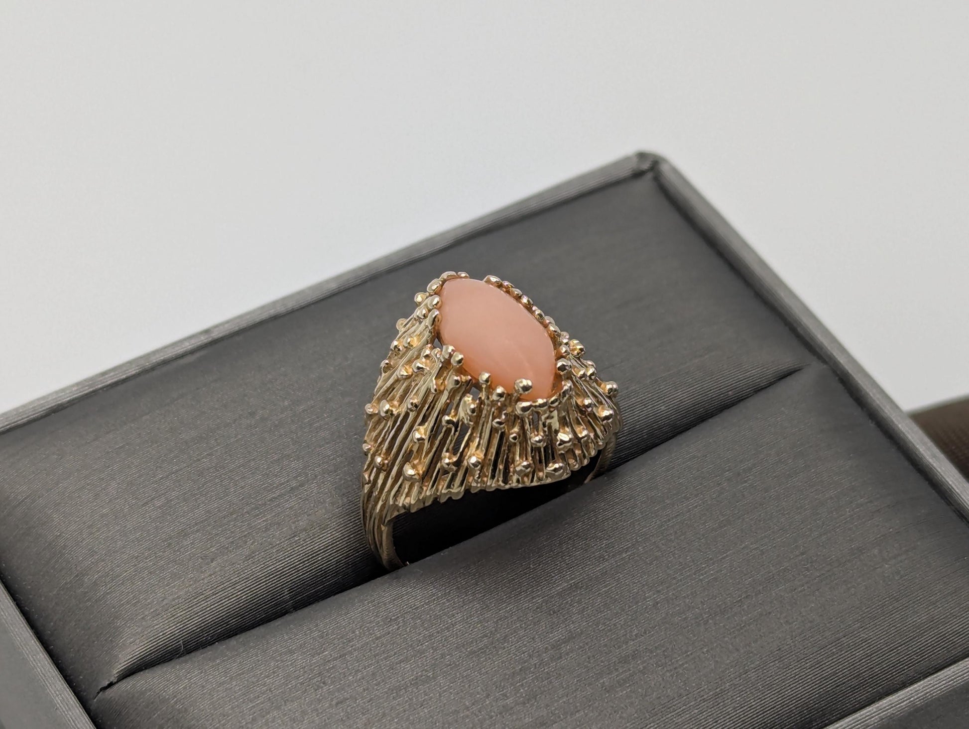 14k Yellow Gold Pink Coral Ring Cocktail Ring Statement Wedding Ring