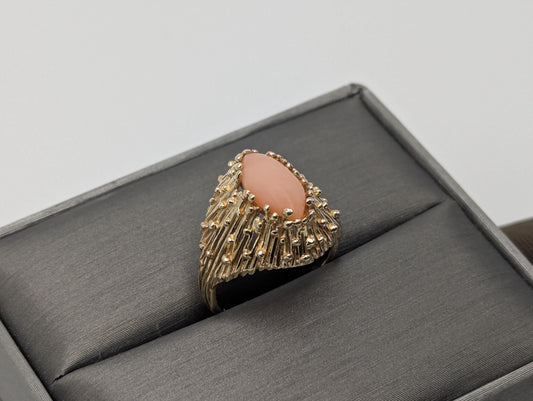 14k Yellow Gold Pink Coral Ring Cocktail Ring Statement Wedding Ring