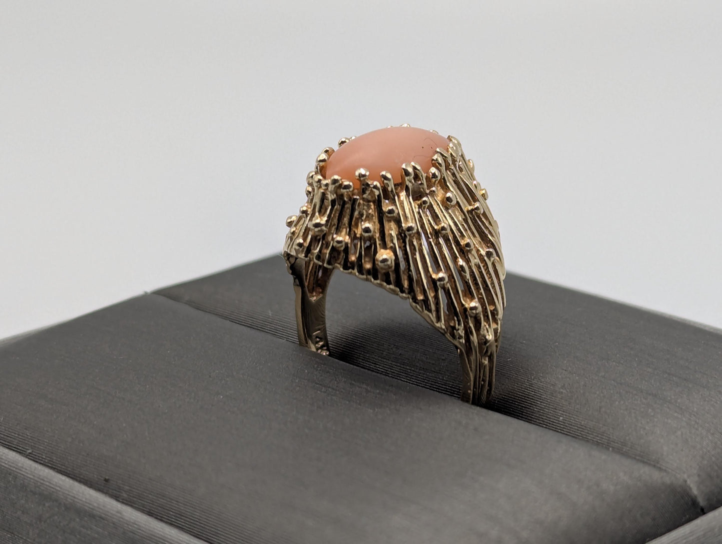 14k Yellow Gold Pink Coral Ring Cocktail Ring Statement Wedding Ring