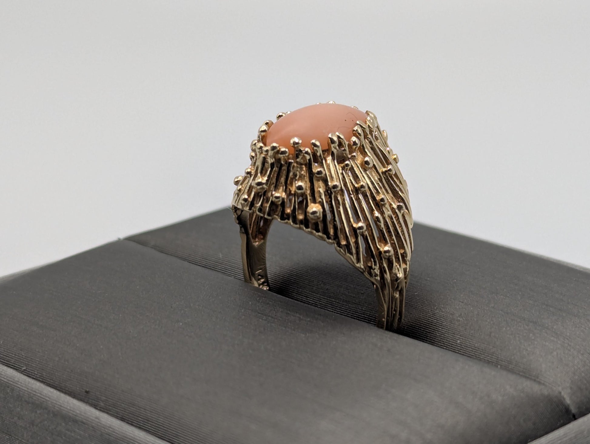 14k Yellow Gold Pink Coral Ring Cocktail Ring Statement Wedding Ring