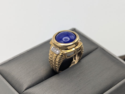 10k Yellow Heavy 6gr Lapis Lazuli Diamond Statement Ring Pinky Signet Ring