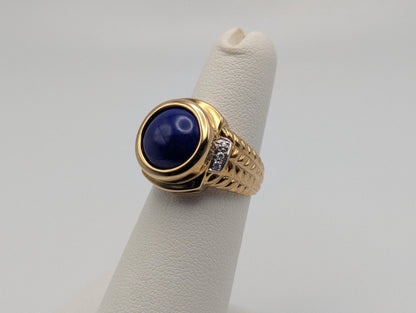 10k Yellow Heavy 6gr Lapis Lazuli Diamond Statement Ring Pinky Signet Ring