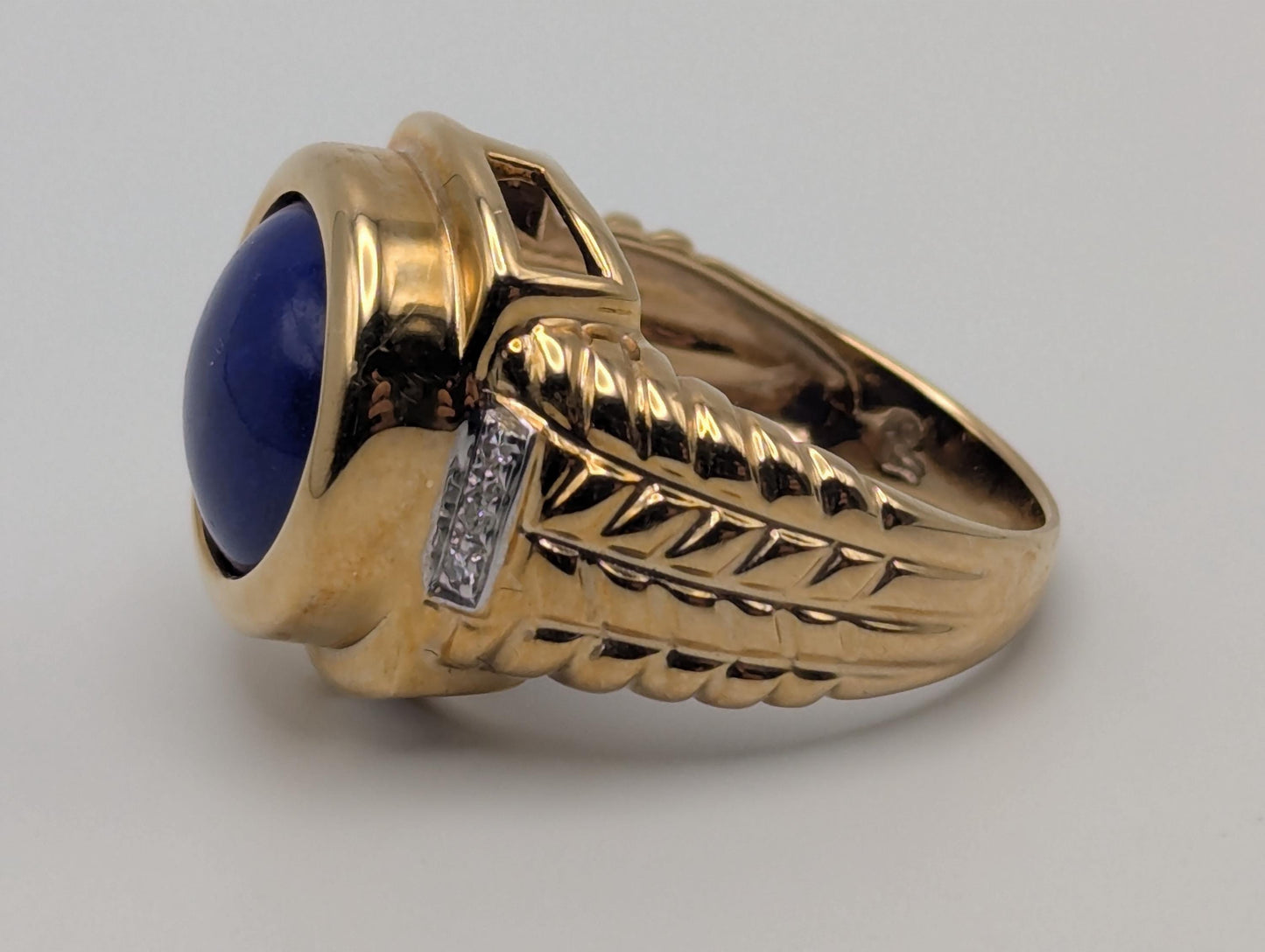 10k Yellow Heavy 6gr Lapis Lazuli Diamond Statement Ring Pinky Signet Ring