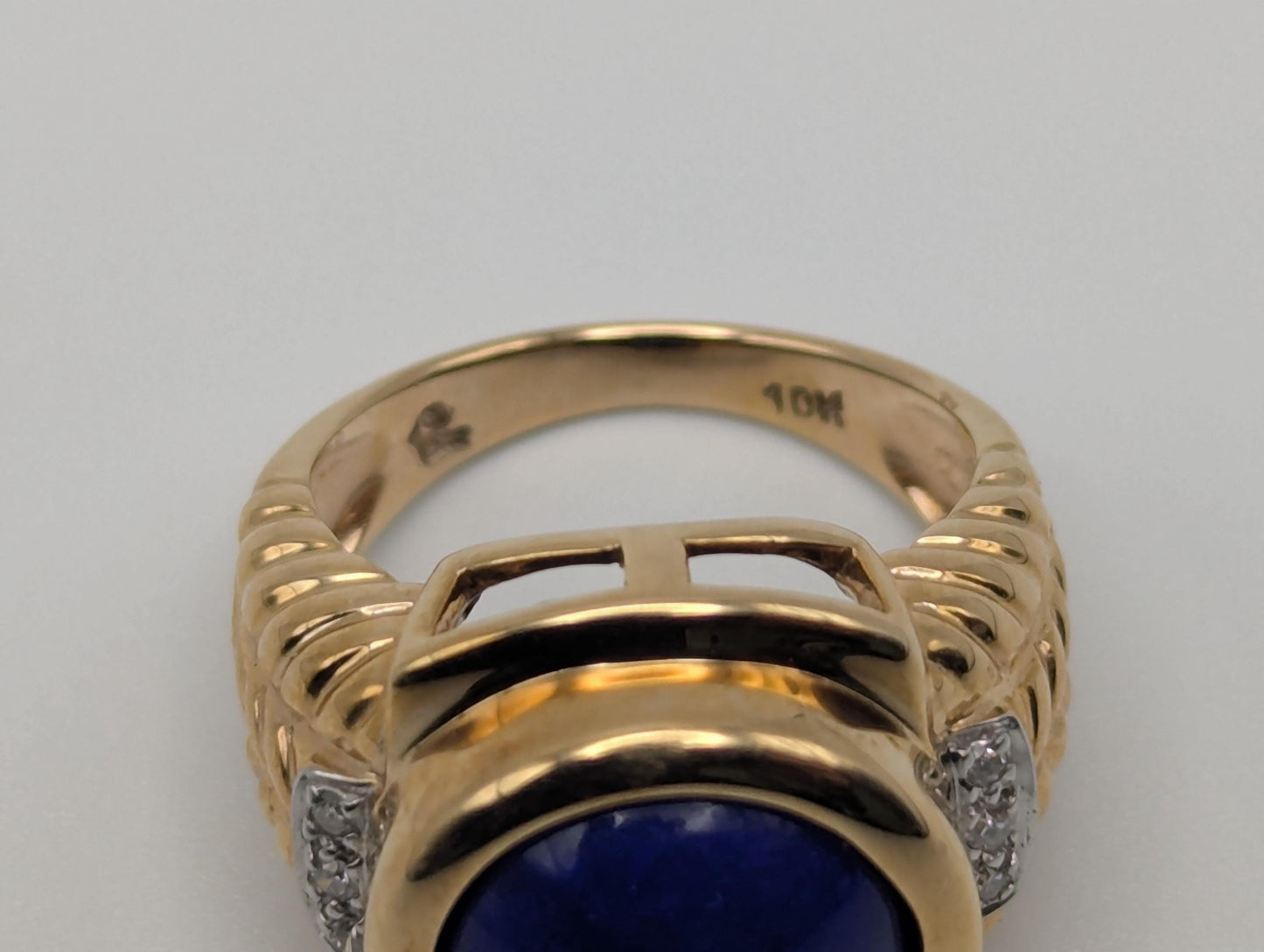 10k Yellow Heavy 6gr Lapis Lazuli Diamond Statement Ring Pinky Signet Ring