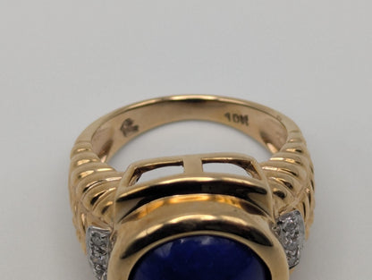 10k Yellow Heavy 6gr Lapis Lazuli Diamond Statement Ring Pinky Signet Ring