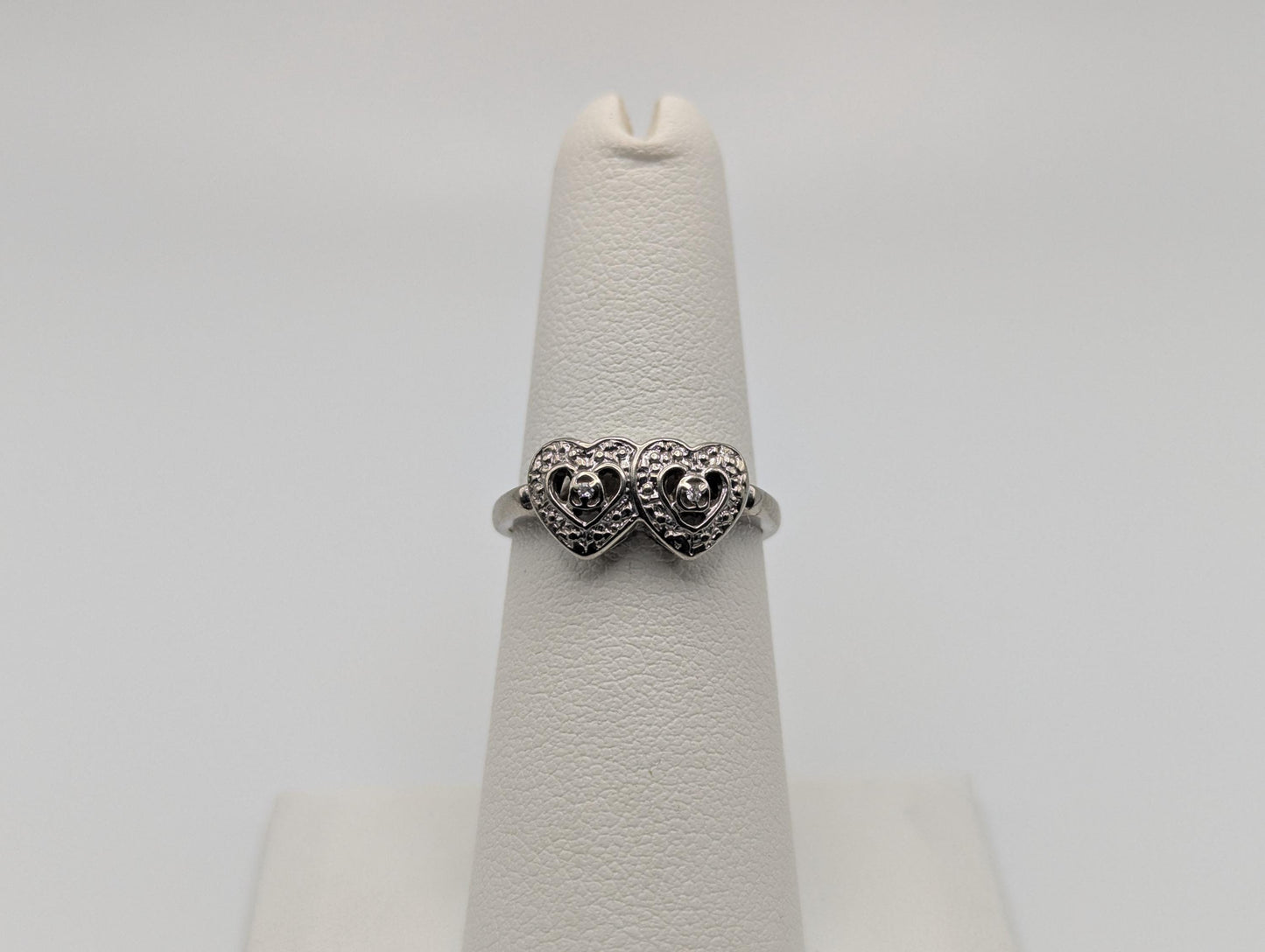 10k White Gold Diamond Hearts Ring Two Hearts Promise Love Ring Heart Minimalist Ring