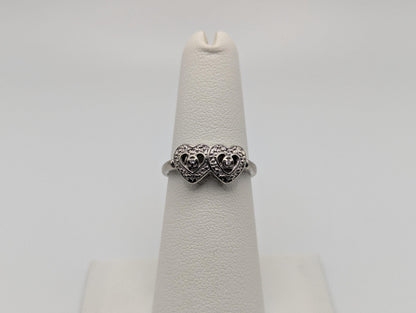 10k White Gold Diamond Hearts Ring Two Hearts Promise Love Ring Heart Minimalist Ring