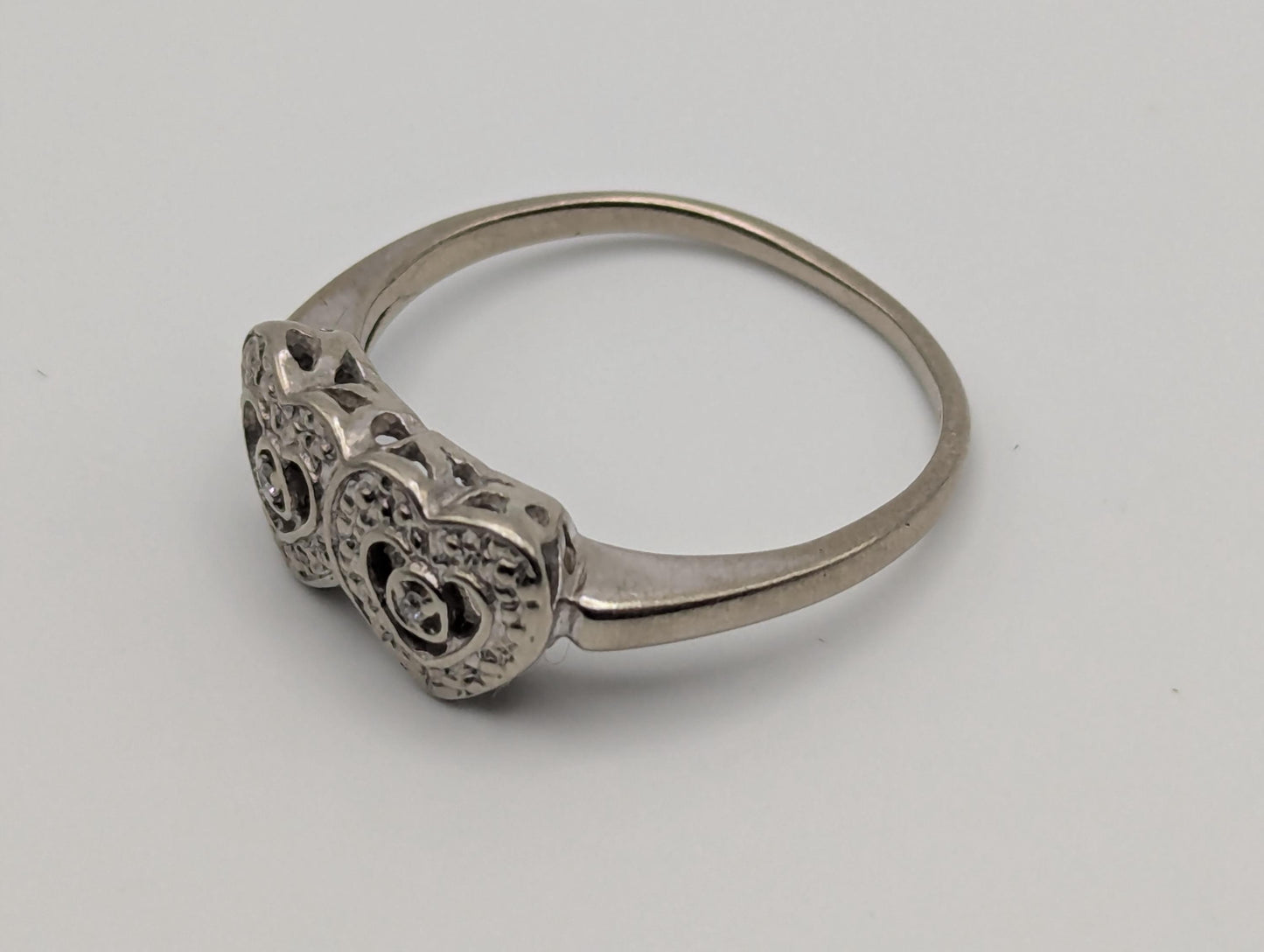 10k White Gold Diamond Hearts Ring Two Hearts Promise Love Ring Heart Minimalist Ring