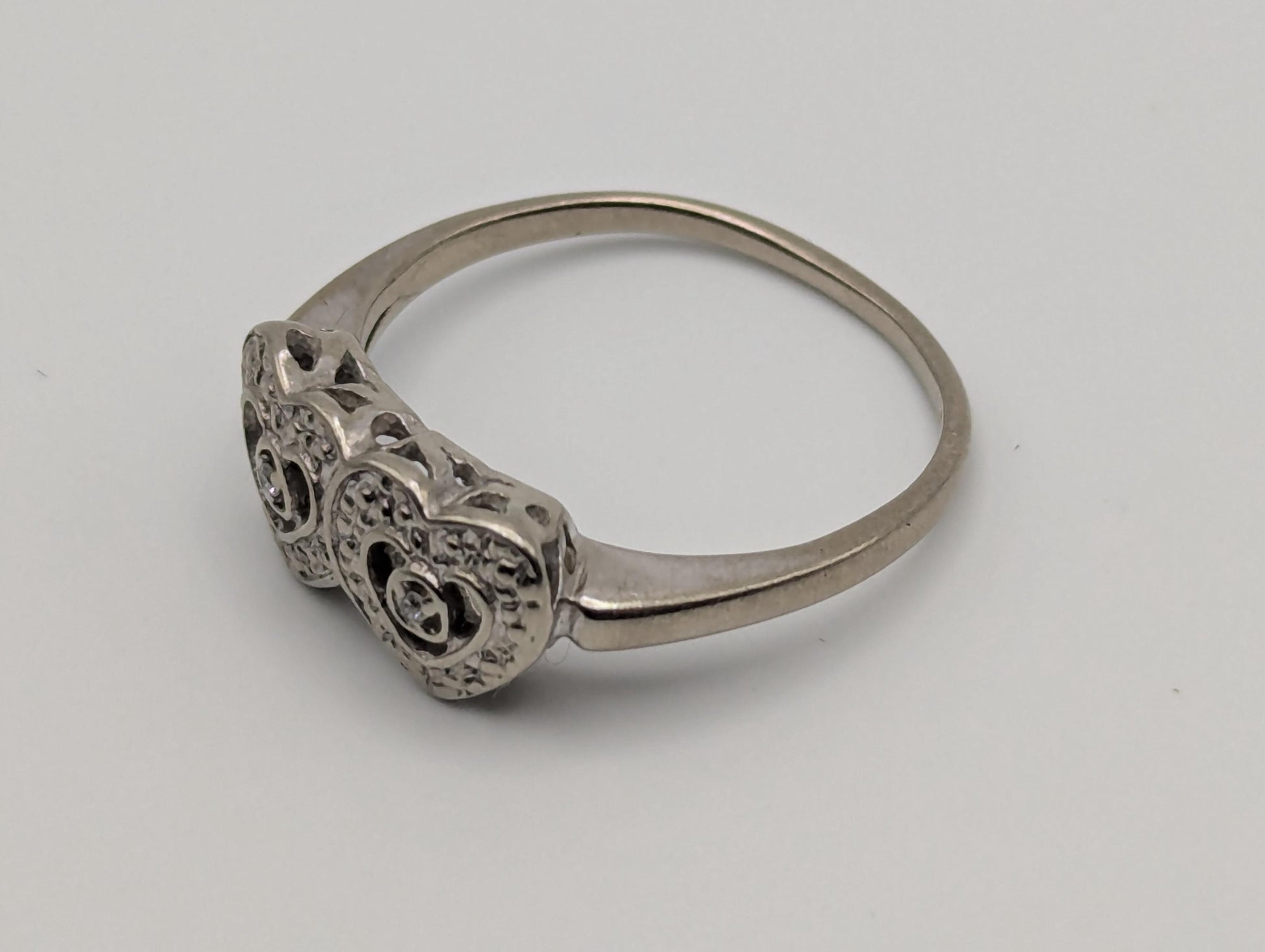 10k White Gold Diamond Hearts Ring Two Hearts Promise Love Ring Heart Minimalist Ring