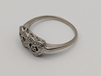 10k White Gold Diamond Hearts Ring Two Hearts Promise Love Ring Heart Minimalist Ring