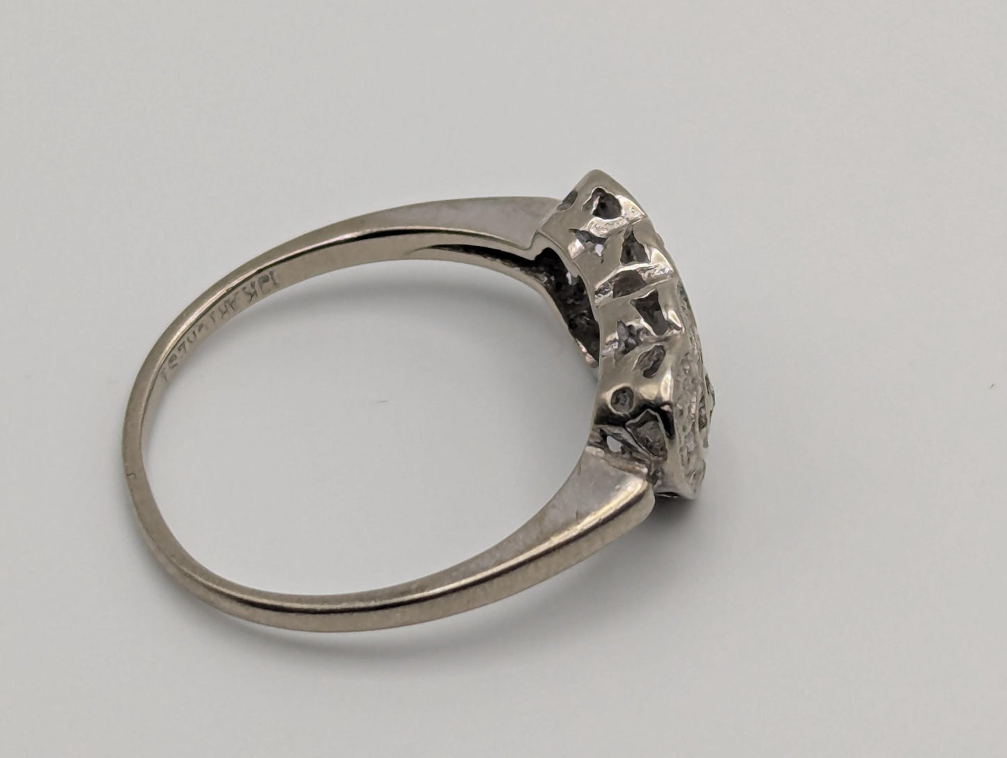 10k White Gold Diamond Hearts Ring Two Hearts Promise Love Ring Heart Minimalist Ring