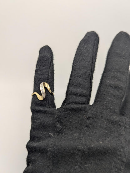 10K Yellow Gold Wave Diamond Ring Promise Love Cocktail Ring Fancy Infinity Band
