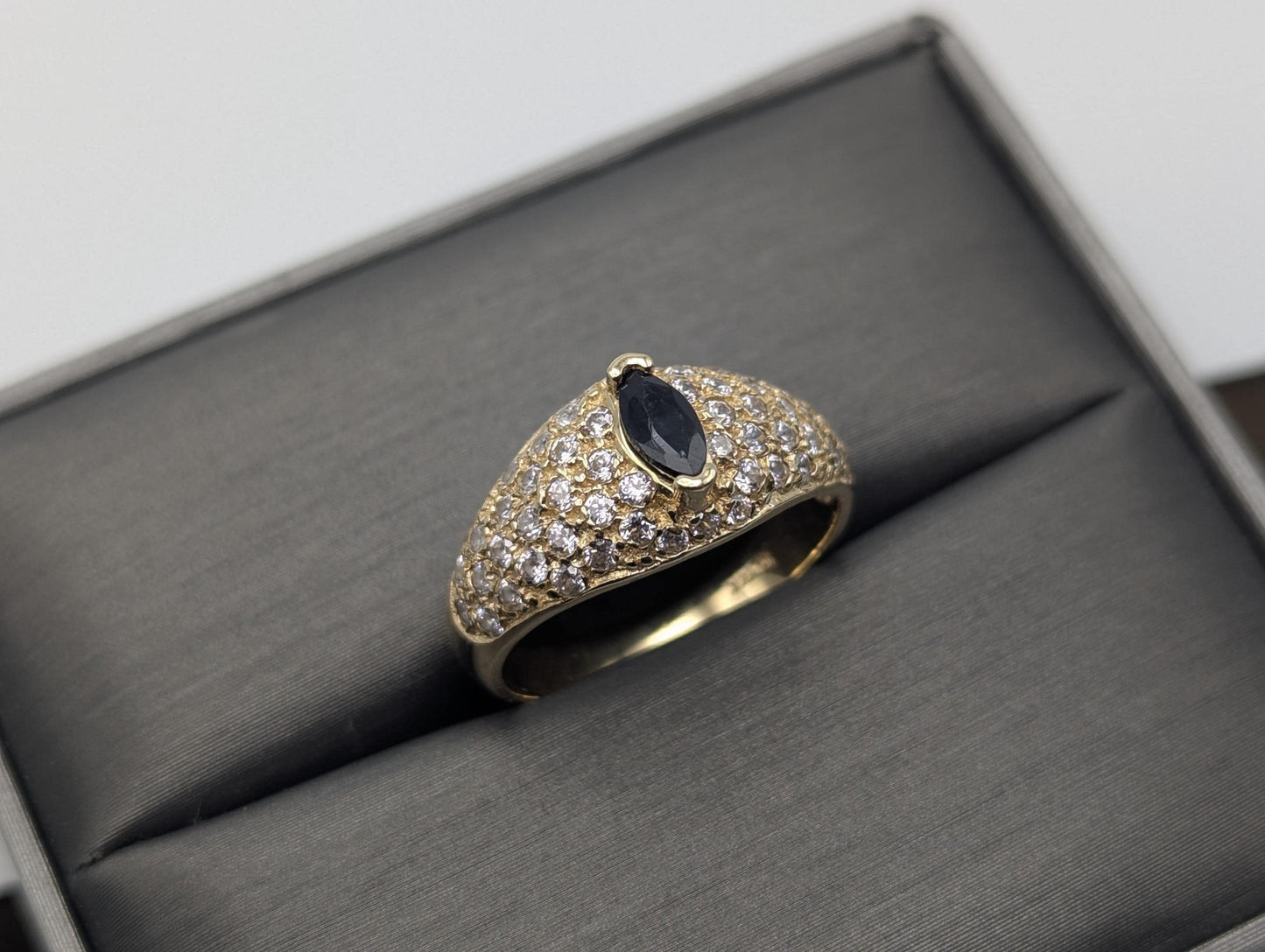 14k Yellow Gold Blue Sapphire Band Signet Ring Pinky Ring