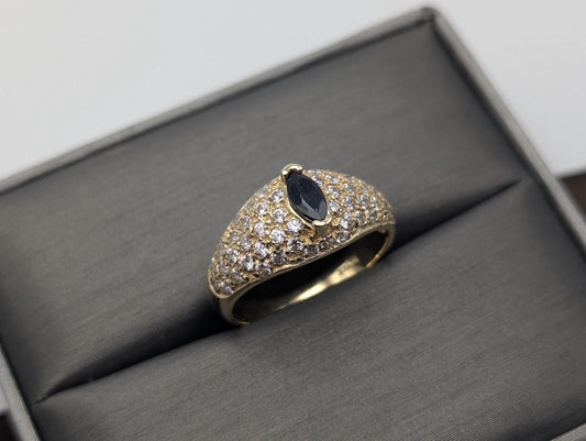 14k Yellow Gold Blue Sapphire Band Signet Ring Pinky Ring