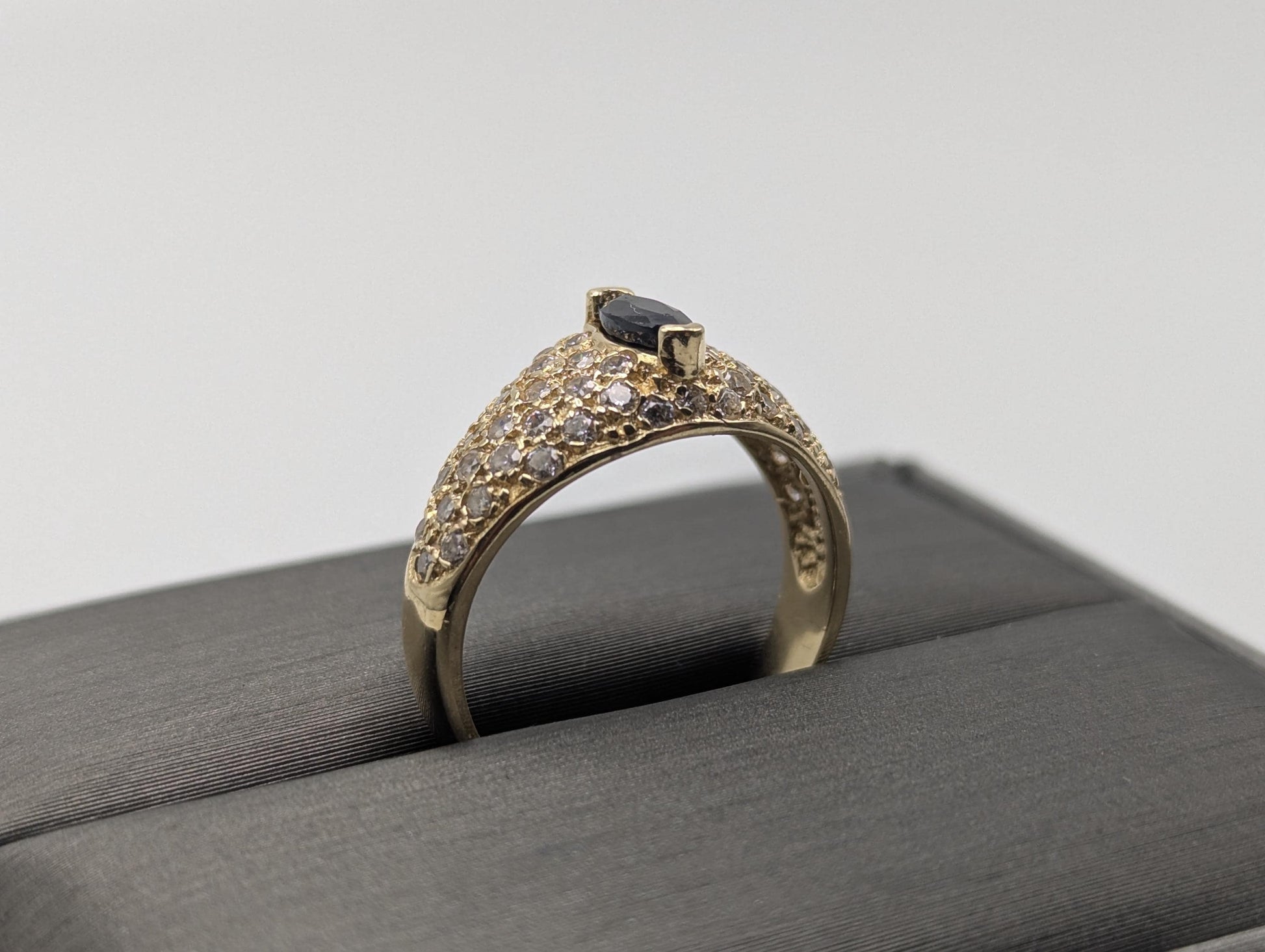 14k Yellow Gold Blue Sapphire Band Signet Ring Pinky Ring