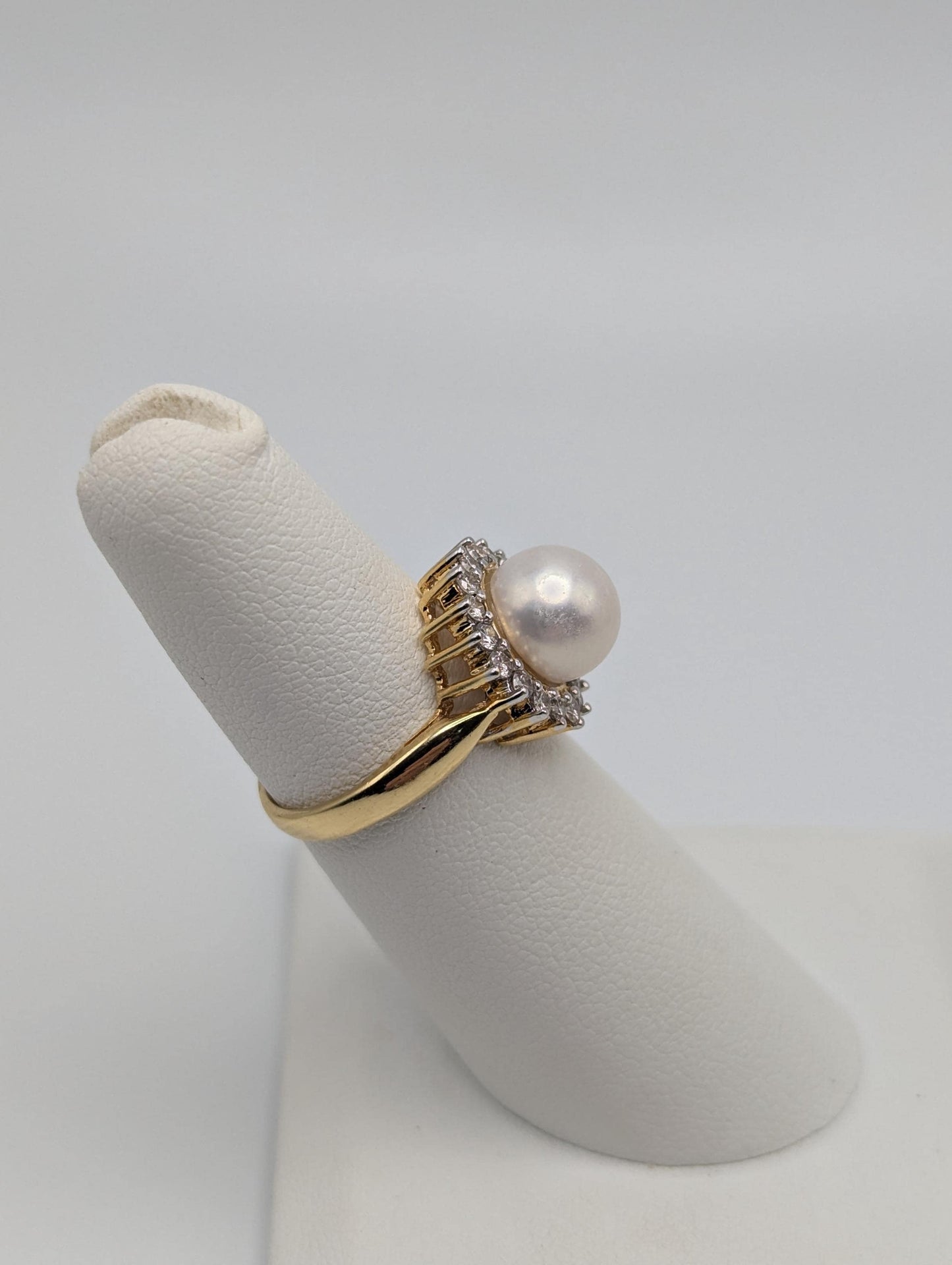 18k Pearl and Diamond Yellow Gold Cluster Ring. Flower Cocktail Ring. Statement Ring.