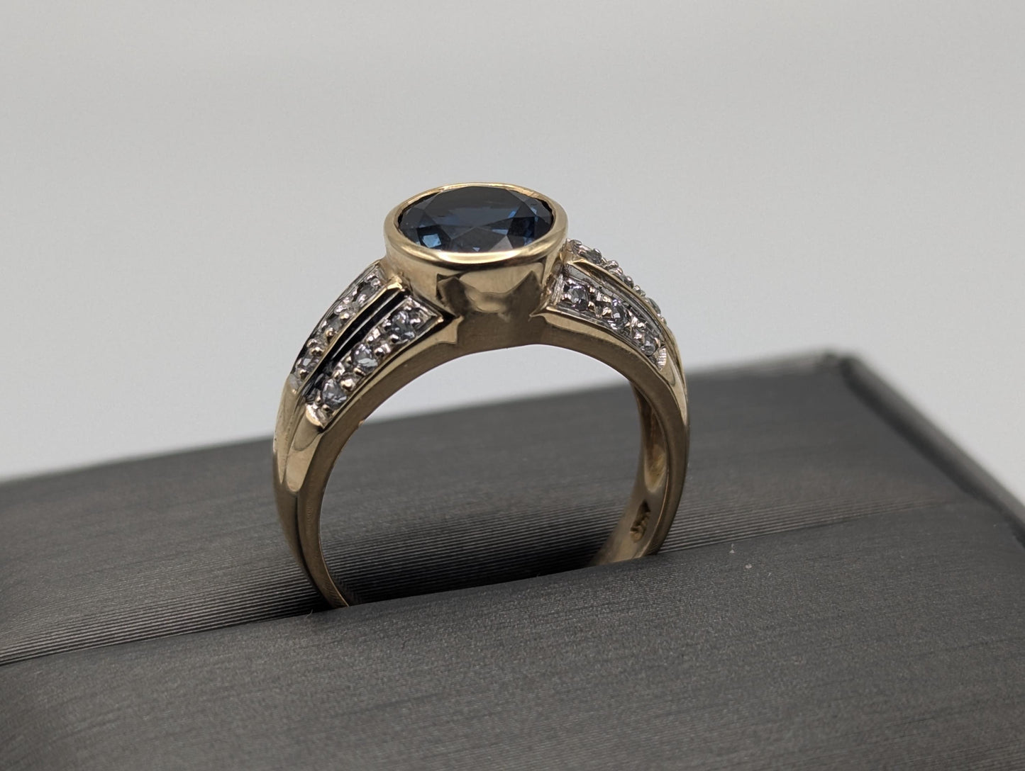 10k Yellow Gold Blue Topaz and Spinel Ring Statement Cocktail Pinky Signet Ring.
