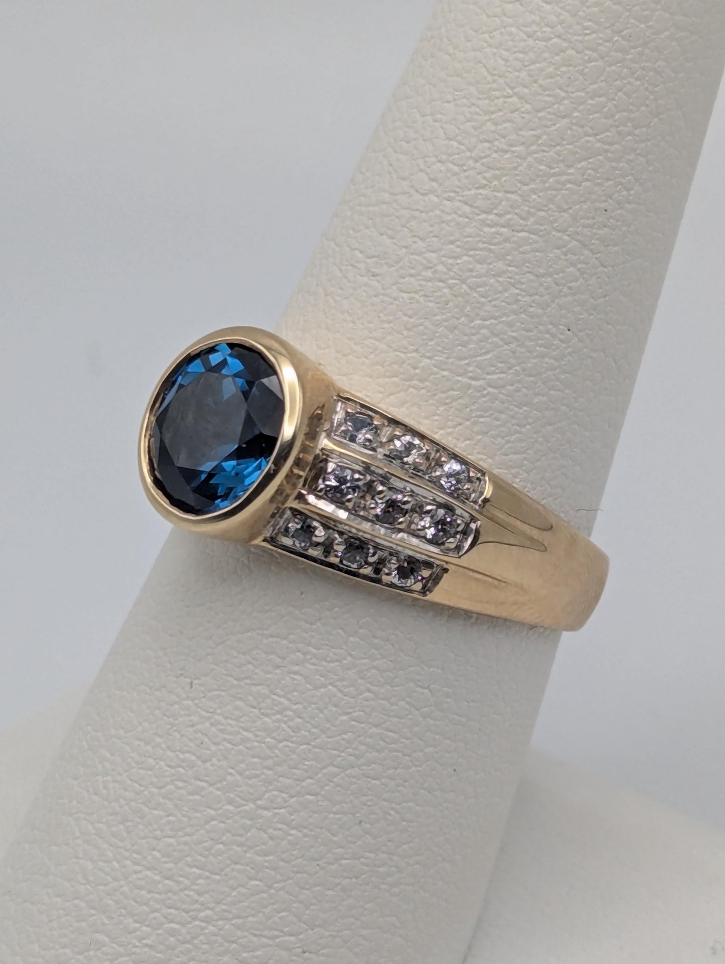 10k Yellow Gold Blue Topaz and Spinel Ring Statement Cocktail Pinky Signet Ring.