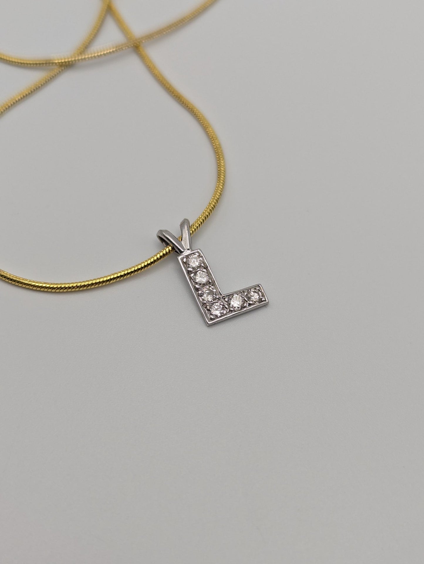 14K White Gold .50ctw Diamond Letter L Pendant. Initial " L " Diamond Necklace Charm.